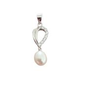 Sterling Silver And Pearl Pendant with a Cubic Zirconia Stone Drop image