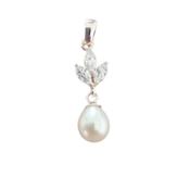 Sterling Silver Cubic Zirconia Leaf And Pearl Drop Pendant image