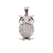 Sterling Silver Garnet Eyed Owl Pendant With a Cubic Zirconia Body image
