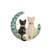 Two Cats Moon Fashion Brooch image