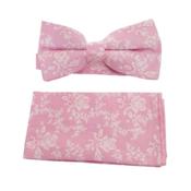 White Flowers Pink Bow Tie And Hanky Set