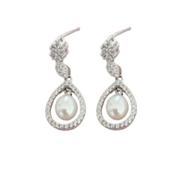 White Pearl Drop Sterling Silver Earrings image