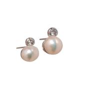 8mm Pearl Earrings With a Cubic Zirconia Round Stone Top image