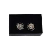 Black Square Edged Round Diamante Cufflinks image