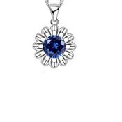 Blue Solitaire Centre Flower Pendant With Open Silver Surround image