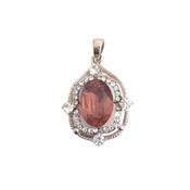 Crystal Decorated Edge Pink Stone Rhodium Plated Pendant image