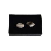Gents Stainless Steel Oval Black Enamel Striped Cufflinks image