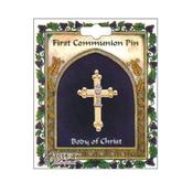 Gold Colour Cross Communion Lapel Pin Badge