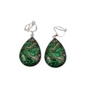 Green And Gold Water Drop Clip On Earrings image