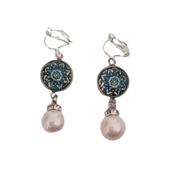 Green Mandela Pearl Clip On Earrings image