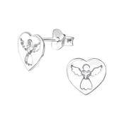 Heart Shaped Cubic Zirconia Centre Sterling Silver Angel Earrings image