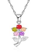 Multi Coloured Flower Pendant With a Silver Stem And Leaves image