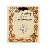 Open Cut Silver Plated Dove Confirmation Lapel Pin on a Gift Card