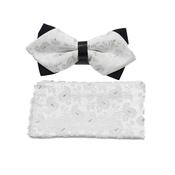 Silver And White on Black Patterned Adjustable Bow Tie Set image