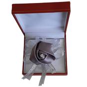 Silver Grey Satin Rosebud With a Diamante Centre And Silver Tied Ribbon Wrist Corsage image