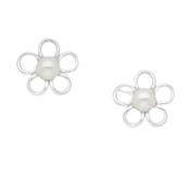 Sterling Silver Pearl Centre Open Flower Earrings image