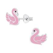 Sterling Silver Pink Swan Childrens Earrings image