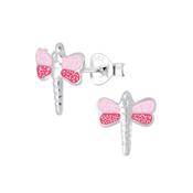 Sterling Silver Pink And White Kids Dragonfly Earrings image