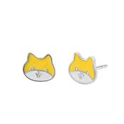 Sterling Silver Yellow Enamel Cat Face Earrings