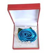 Teal Silk Rose With Ribbon And Lace Decoration Wrist Corsage image