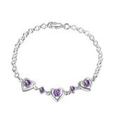 Three Purple Hearts Silver Bracelet image