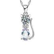 White Cubic Zirconia Sitting Cat Pendant image