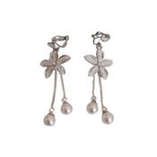 White Flower Dangly Clip On Earrings