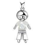 White Enamel Silver Boy Doll Pendant With Cubic Zirconia Detail Trousers image