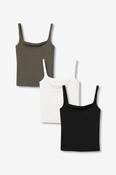 Olive Thin Strap Vests 3 Pack image