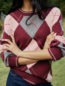 Burgundy Argyle Oversized Wool-Blend Jumper image