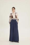 Wide Leg Navy Blue Trousers With Belt image