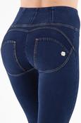 Dark Denim Yellow Stitch High Waist Full Length image