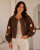 Lila Brown Embroidered Cardi