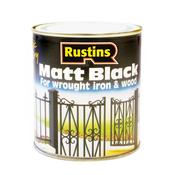 500ml Rustins Quick Dry Black Matt Wood &amp; Metal Paint image