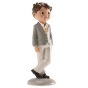 COMMUNION BOY CAKE TOPPER GREY SUIT NICO 15 CM Cake Topper image