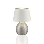 LUXOR Silver Table Lamp – White &amp; Silver Shade, Ceramic Base