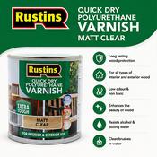 Rustins Quick Dry Polyurethane Varnish Matt Clear 500ml image