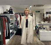 YERSE CREAM COAT DRESS WITH BLACK STRIPE image