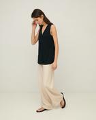 YERSE WIDE-LEG PINSTRIPE TROUSERS - CREAM WITH BLACK image