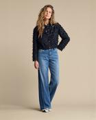 RED BUTTON BOMBER FRINGES - NAVY image