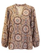V NECK PAISLEY PRINT BLOUSE - BROWN/BLUE/BEIGE