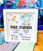 New Baby Boy Birth Announcement Box Frame - Elephant Design