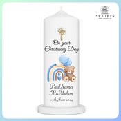 Personalised  Christening Candle - Blue Rainbow Bear image