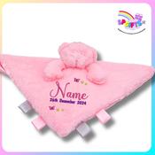 New Baby Comforter Personalised – Fluffy Pink Bear