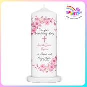 Personalised Christening Candle Pink Floral Design image
