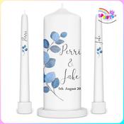 Blue Eucalyptus Leaves Wedding Unity Candle set