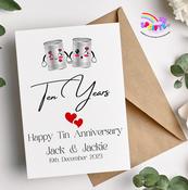 10th Wedding Anniversary Greetings Card - Tin image