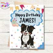 Border Collie Dog Birthday Card - Blues image