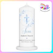 Blue Watercolour Cross Personalised Christening Candle Ireland