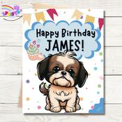 Shih Tzu Dog Birthday Card -Blues image